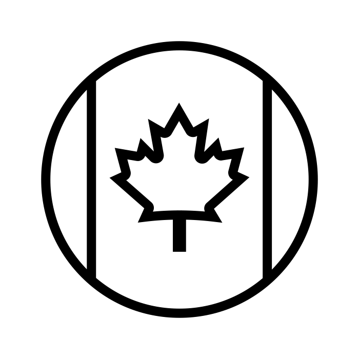 A minimalist black line art graphic of a Canadian flag inside a circle. Canada by Nikita Kozin from <a href="https://thenounproject.com/browse/icons/term/canada/" target="_blank" title="Canada Icons">Noun Project</a> (CC BY 3.0)