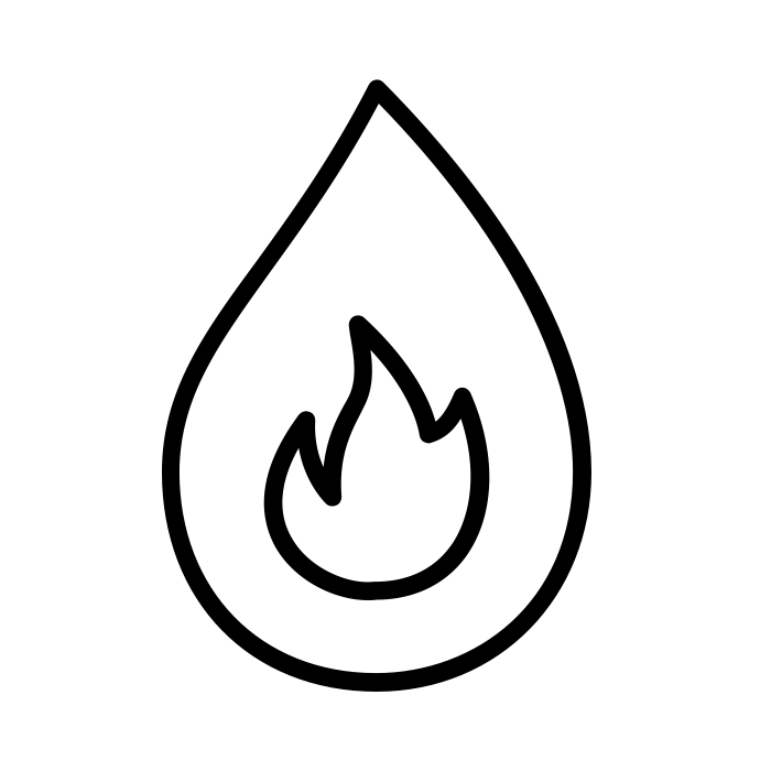 A black line art icon of a flame inside a teardrop shape on a white background. Fuel by Kahalap from <a href="https://thenounproject.com/browse/icons/term/fuel/" target="_blank" title="Fuel Icons">Noun Project</a> (CC BY 3.0)
